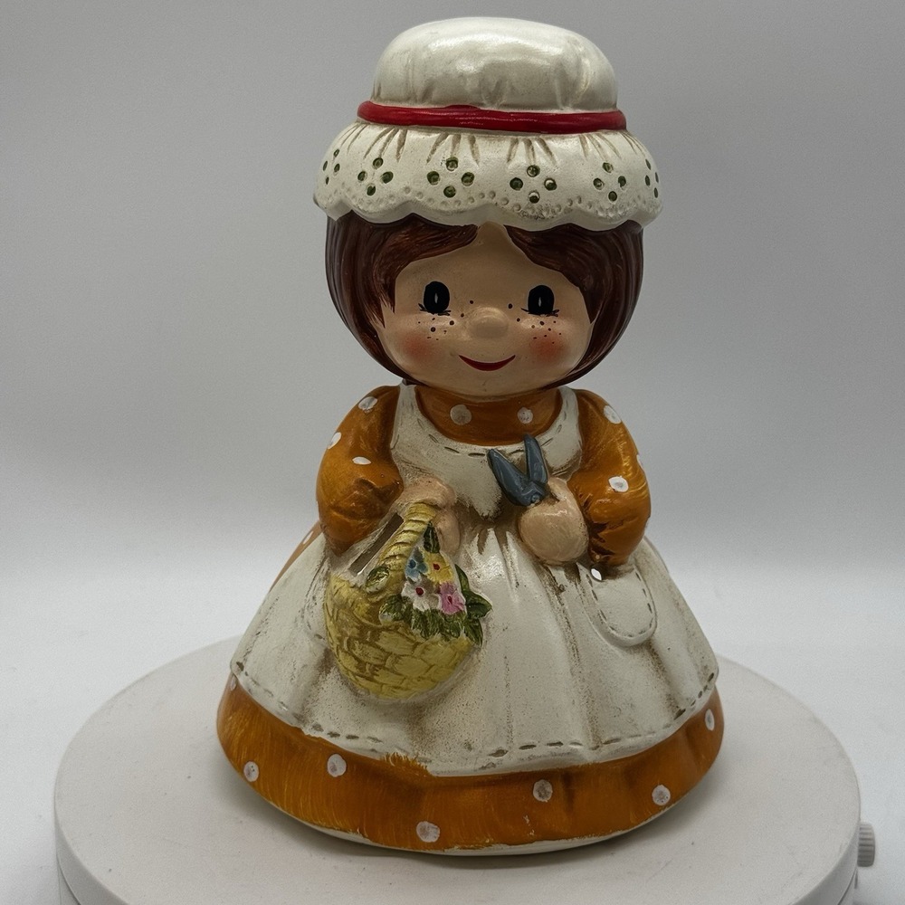 Vtg 60's Ceramic Craft Sewing Crochet Caddy Girl Japan Made Holds Yarn Scissor